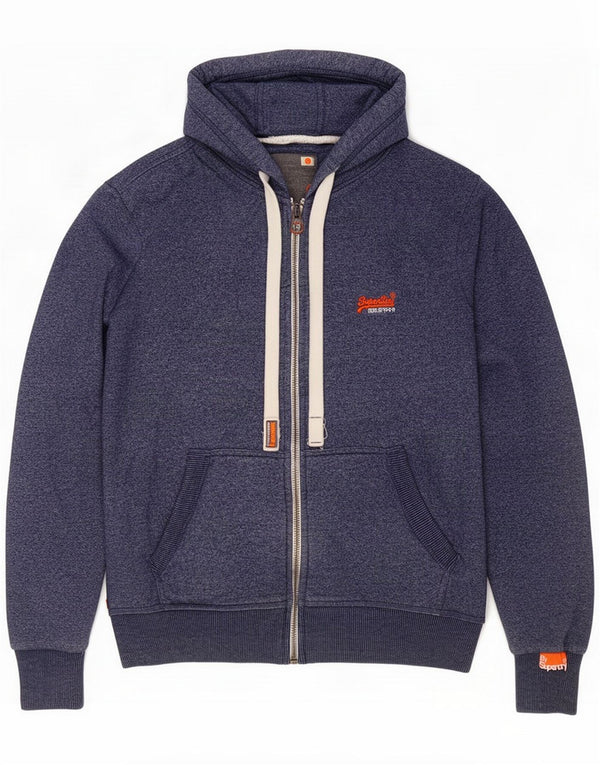 Superdry Pull à capuche zippé pour homme en coton moucheté bleu Large