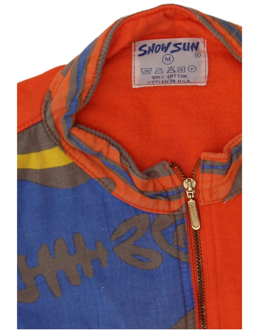 vintage Mens Zip Neck Sweatshirt Jumper Medium Orange Colourblock années 80