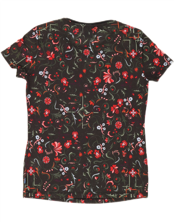 ADIDAS T-shirt graphique pour femme UK 10 Petit noir floral en polyester