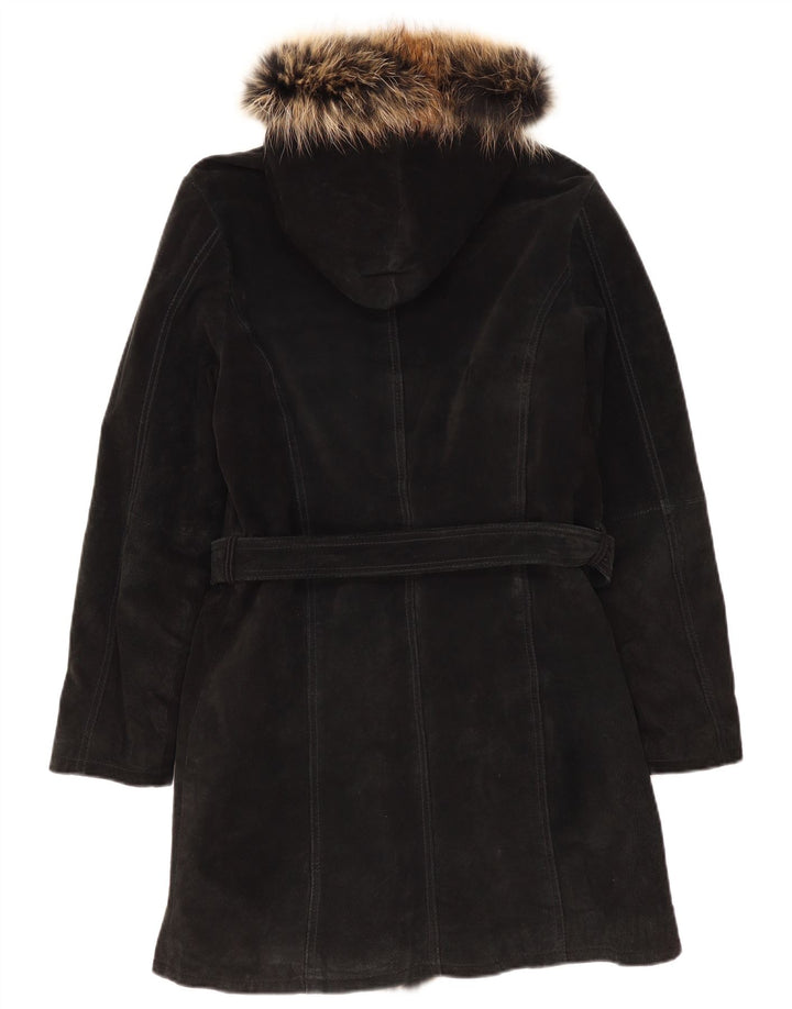 Conbipel Manteau à capuche en daim pour femme IT 46 grand cuir noir