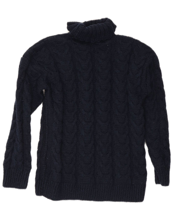 vintage Femmes Roll Neck Jumper Pull UK 16 Grand Bleu Marine