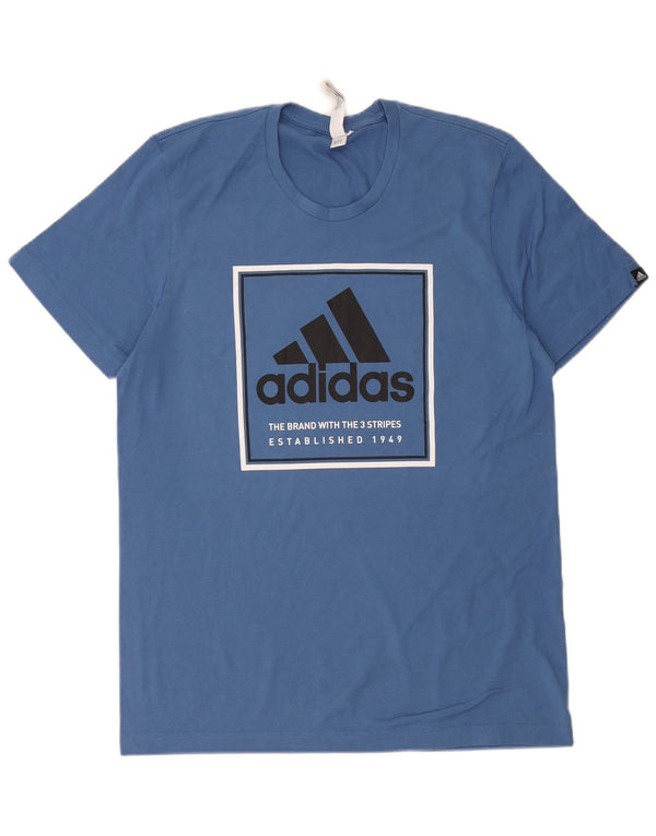 Adidas T-Shirt Graphique à Trois Rayures Homme Bleu Moyen Coton