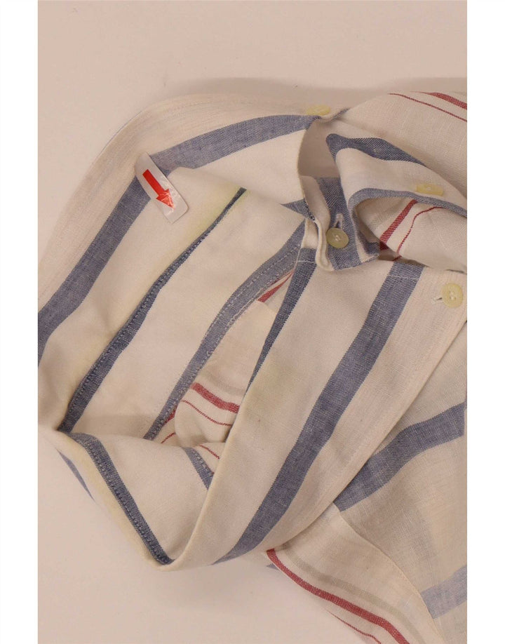 Lacoste Chemise à manches courtes pour homme Taille 42 Grand lin rayé blanc