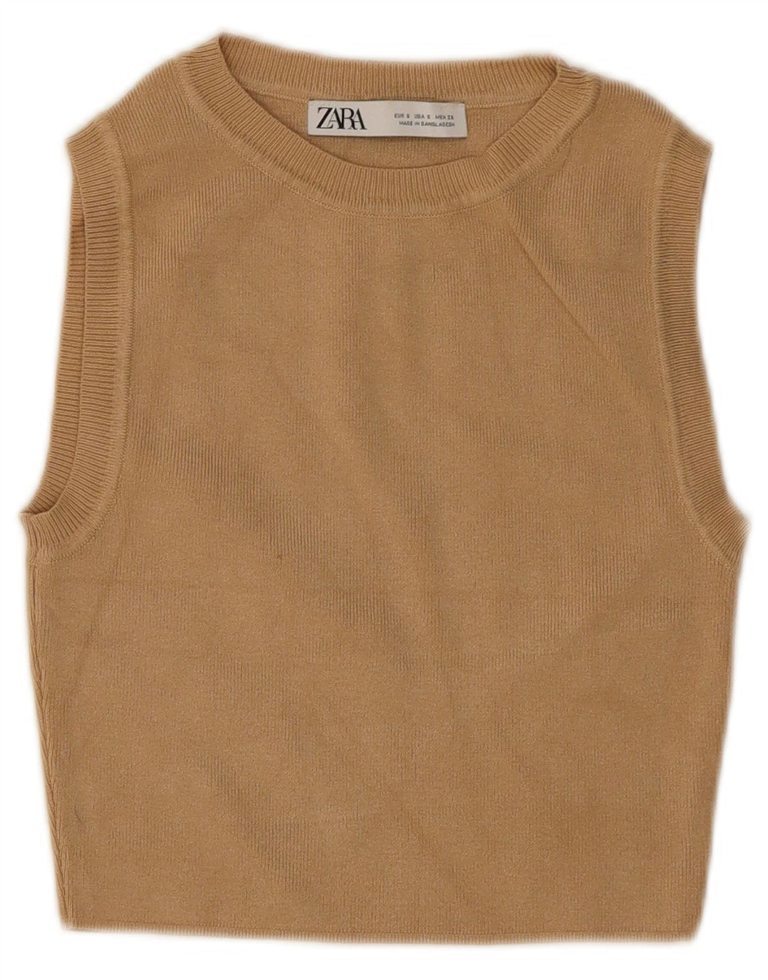 Zara Womens Crop Vest Top UK 8 Small Marron Viscose