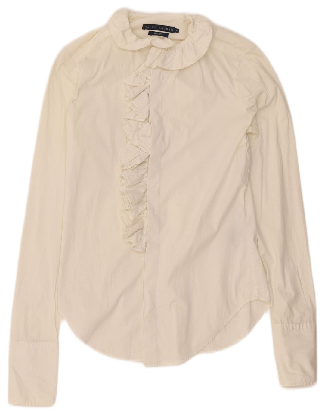 Ralph Lauren Chemise à volants pour femme US 6 en coton blanc moyen
