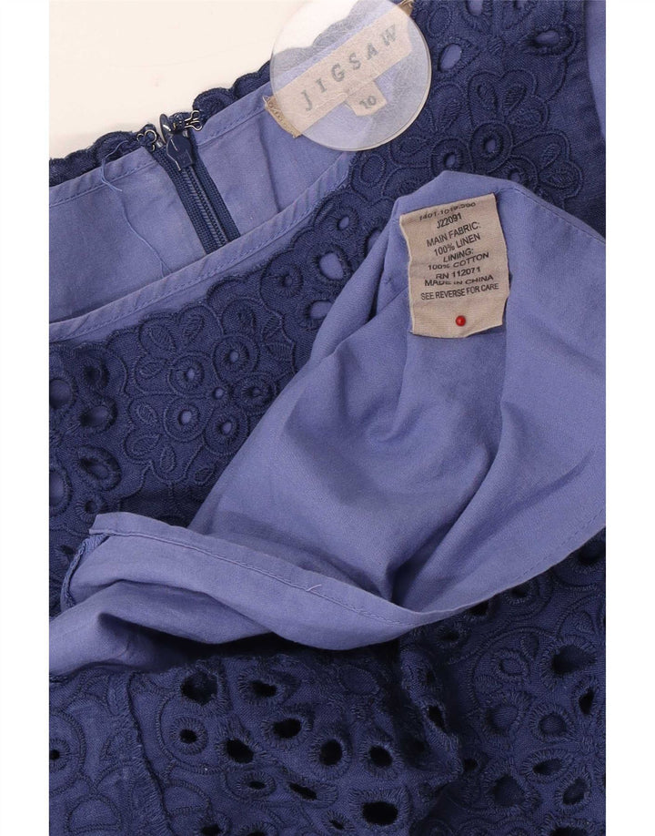 Jigsaw Robe basique sans manches pour femme UK 10 Petit Lin Floral Bleu Marine