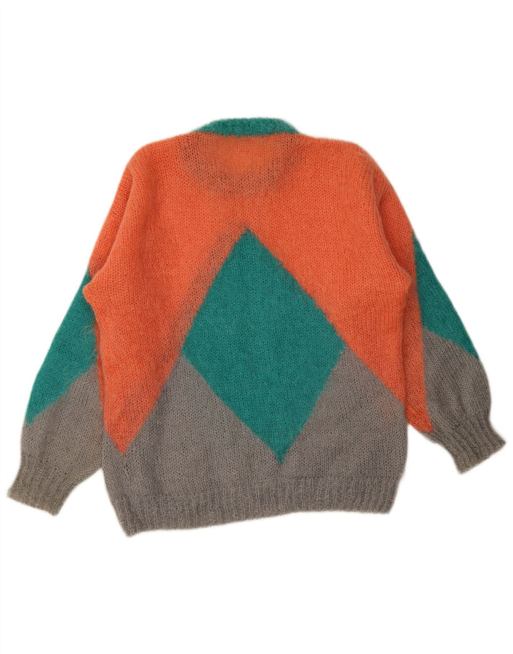 vintage Womens Crew Neck Jumper Sweater XL Multicolore Géométrique
