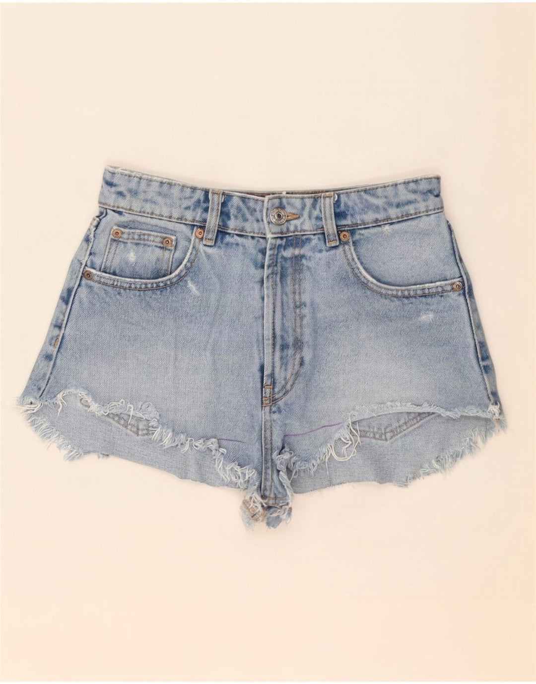 vintage Femme Short en denim en détresse Petit W26 Bleu