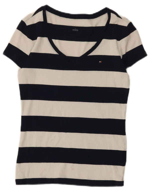 Tommy Hilfiger T-Shirt Femme Top UK 8 Small Bleu Marine Rayé Coton