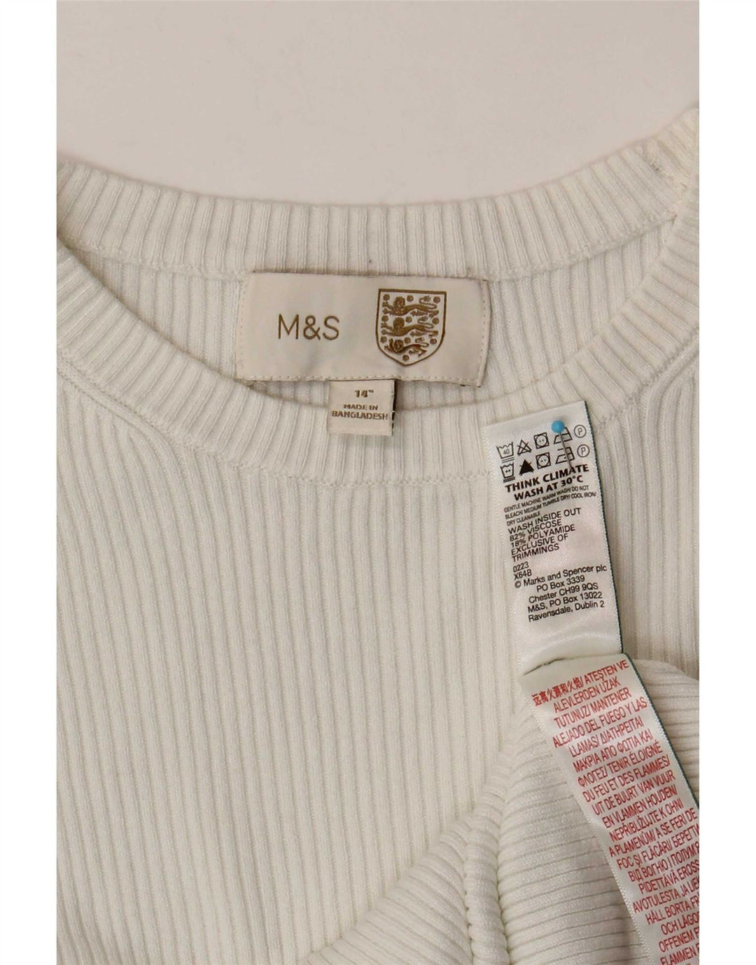Marks & Spencer Haut court à manches longues pour femme UK 44 Viscose blanc moyen