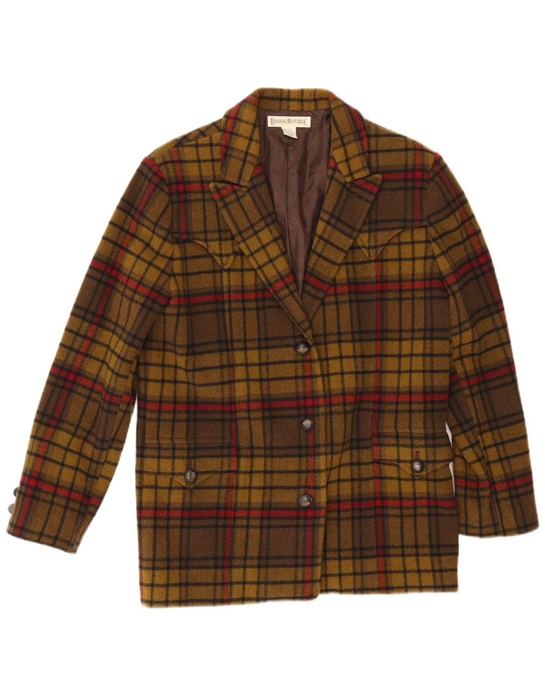 Banana Republic Veste blazer surdimensionnée à 3 boutons pour femme UK 6 XS Kaki à carreaux