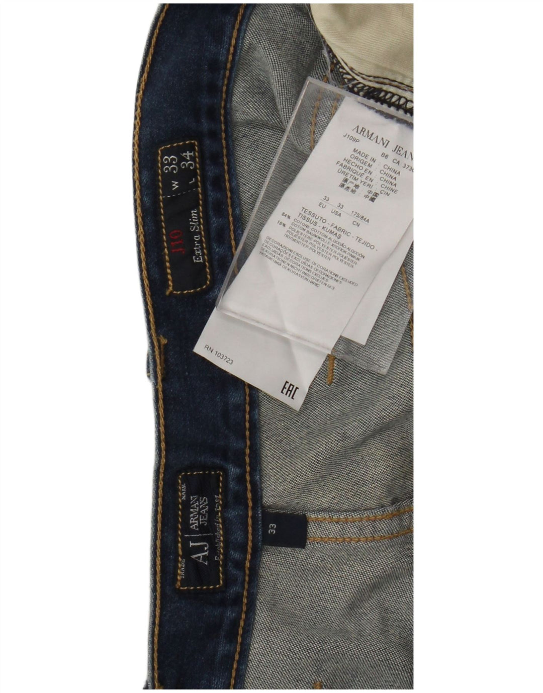 ARMANI Jean Skinny Homme W33 L34 Bleu Coton