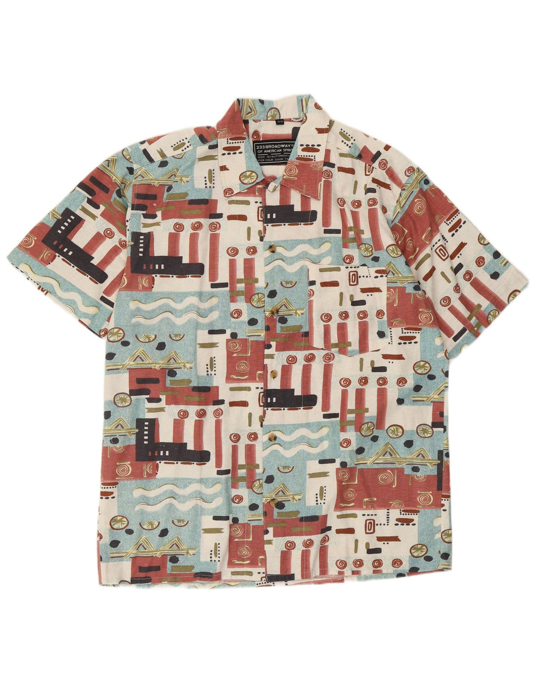 BROADWAY Chemise Manches Courtes Homme Taille 39/40 Medium Multicolore Géométrique