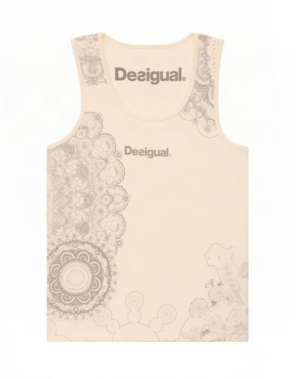 Desigual Débardeur Graphique Femme UK 8 Petit Coton Floral Blanc