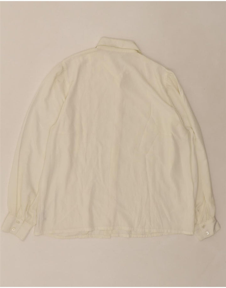VINTAGE Womens Shirt Blouse UK 16 Large Off White Striped Polyester Vintage Vintage and Second-Hand Vintage from Messina Hembry 