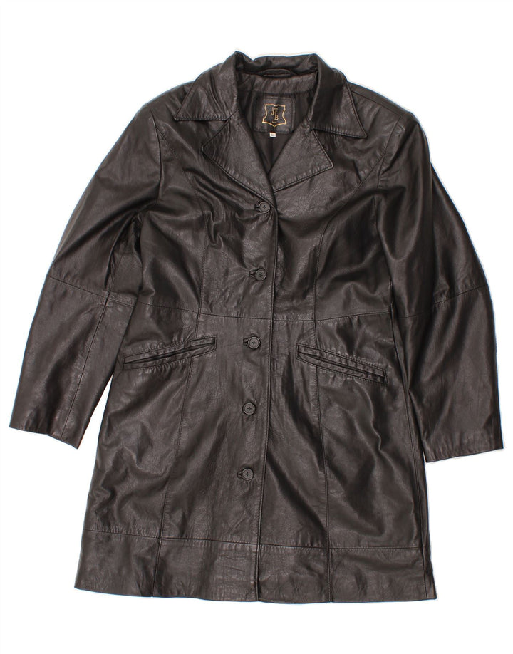 VINTAGE Womens Leather Coat IT 42 Medium Black Leather Vintage Vintage and Second-Hand Vintage from Messina Hembry 