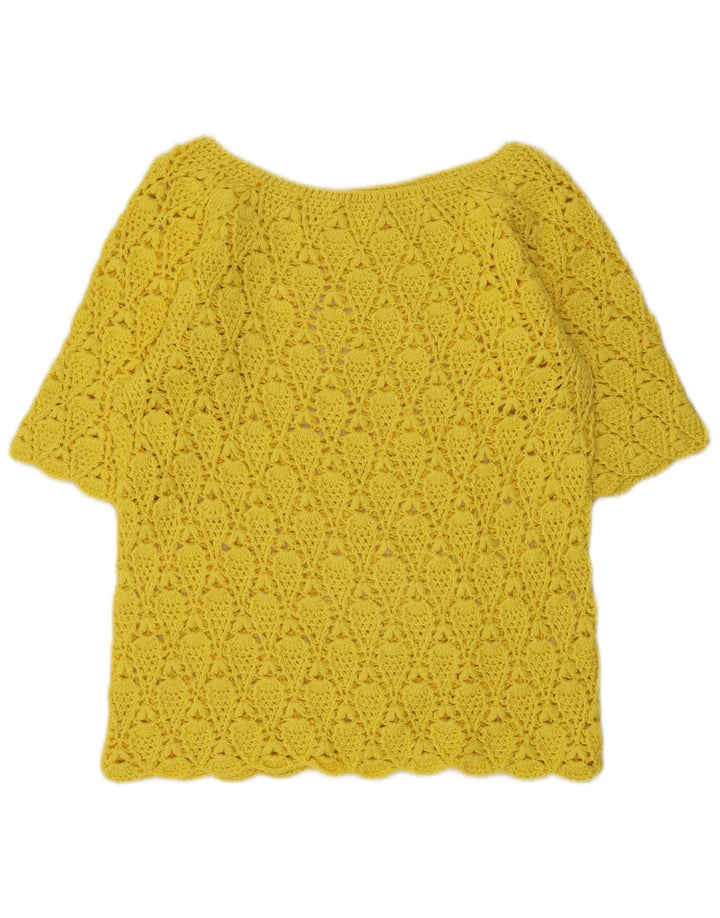 vintage Femmes Crop Crochet Blouse Top UK 12 Jaune Moyen
