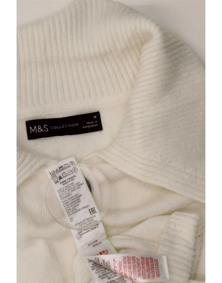 Marks & Spencer Pull Cardigan Femme UK 14 Polyester Blanc Moyen