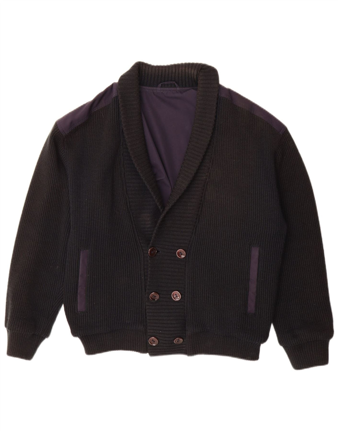 vintage Homme Double Breasted Cardigan Pull IT 48 Bleu Marine Moyen