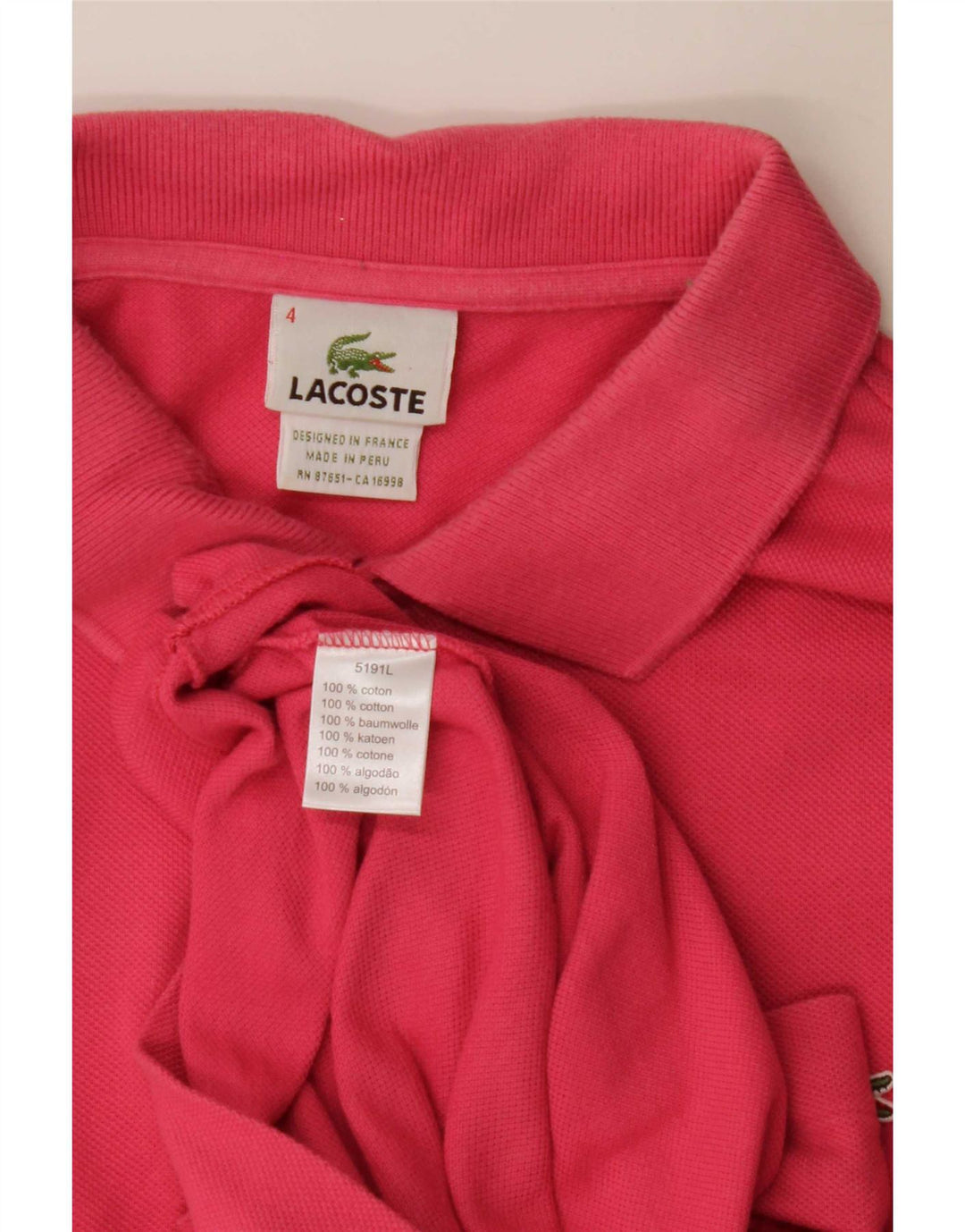 Lacoste Polo Homme Taille 4 Coton Rose Moyen