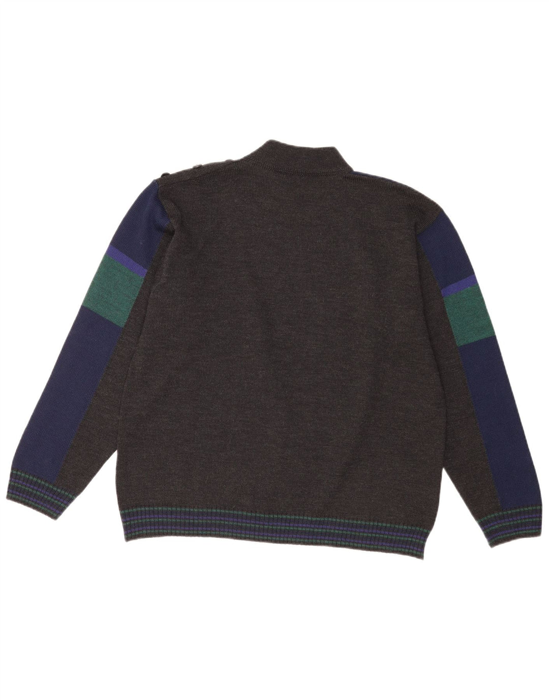 vintage Mens Turtle Neck Jumper Sweater IT 52 Grande laine colorblock gris