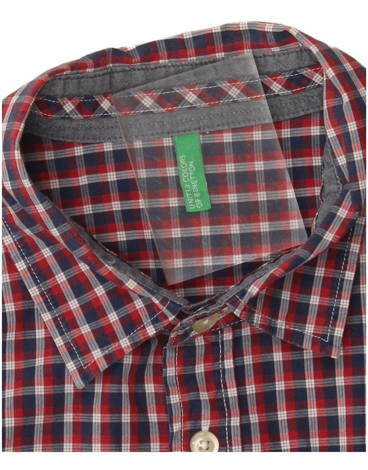 BENETTON Chemise Homme Petit Carreau Rouge