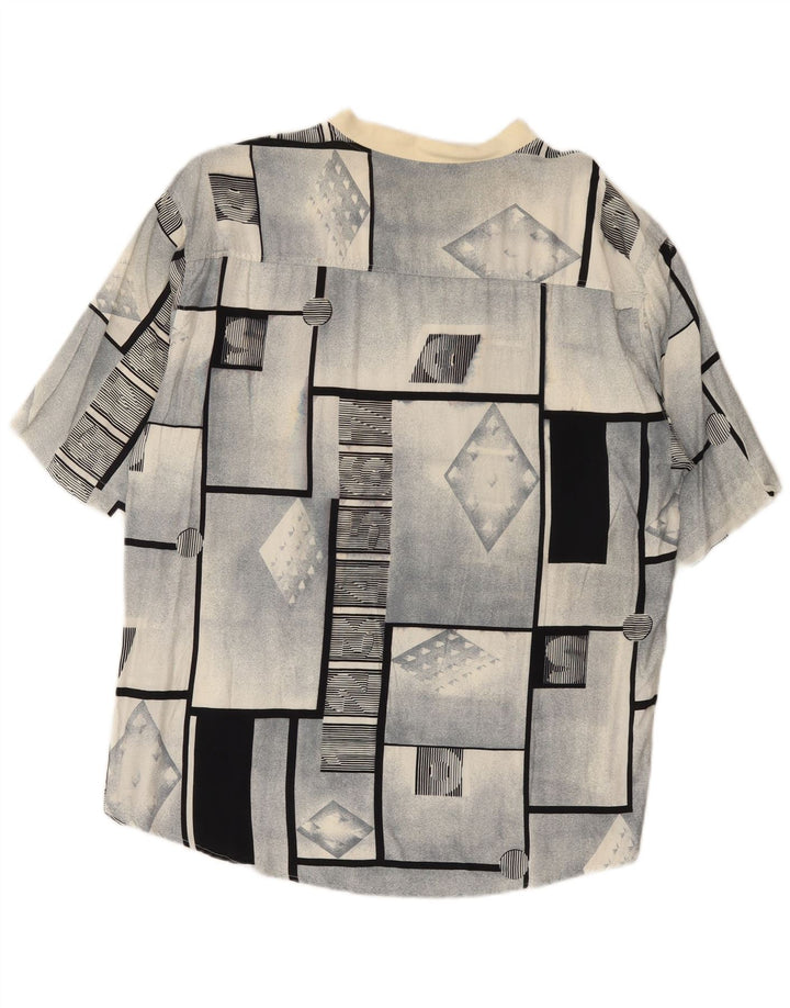 Vintage Mens Manches Courtes Pull Chemise Grand Gris Géométrique