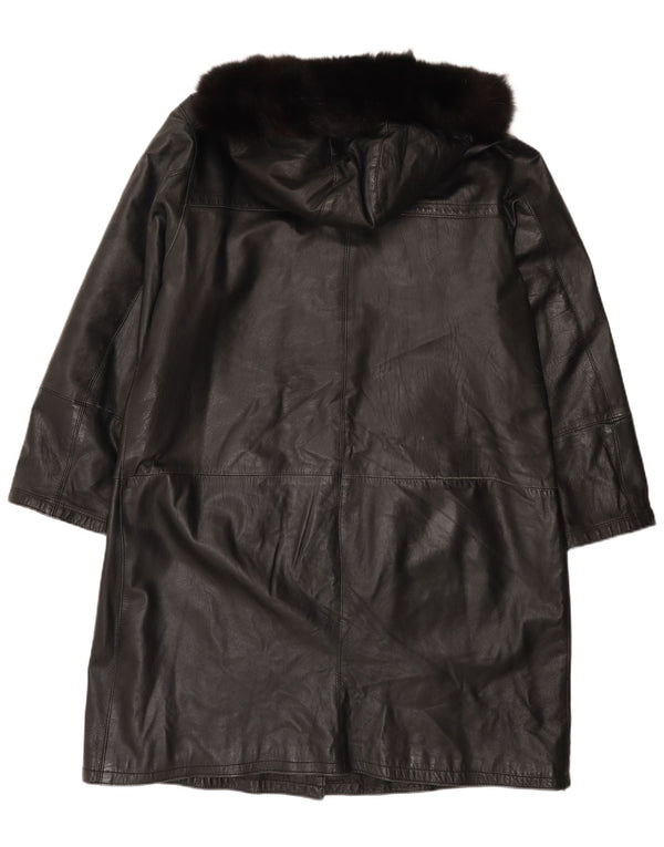 Manteau en cuir à capuche femme vintage IT 48 XL Noir