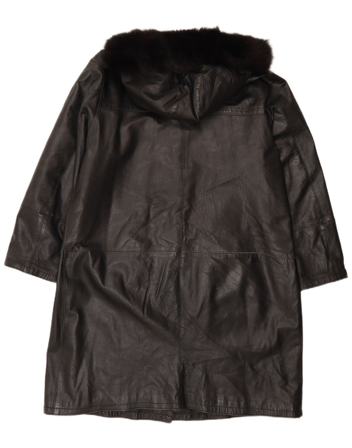 Manteau en cuir à capuche femme vintage IT 48 XL Noir