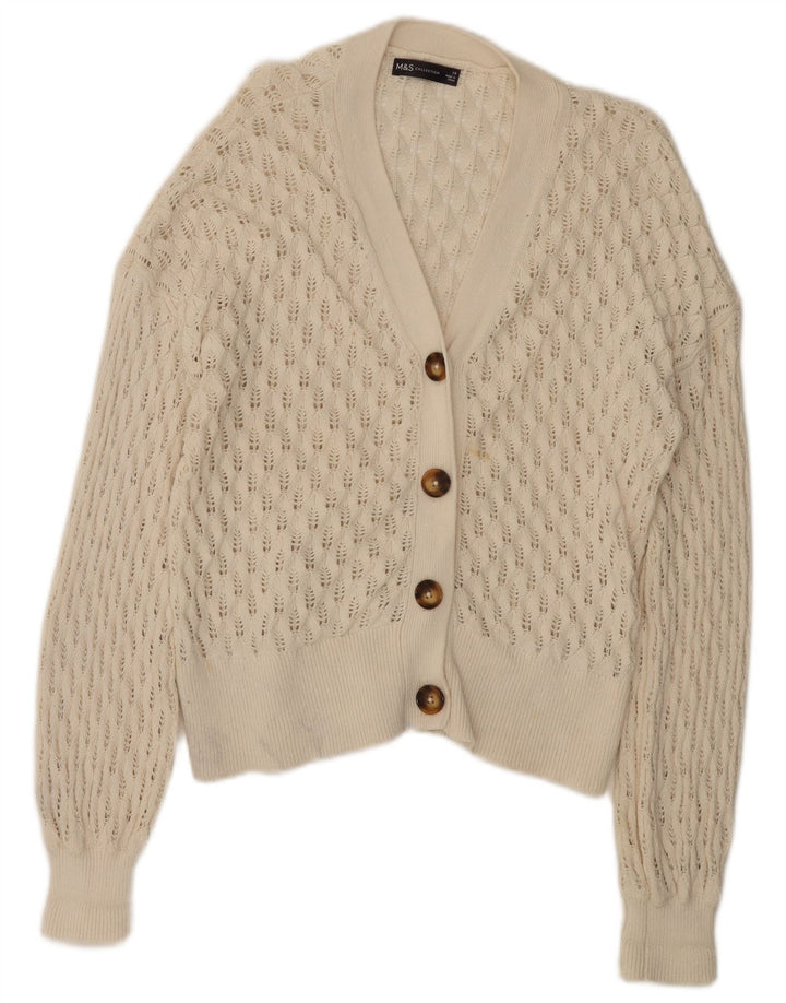 Marks & Spencer Pull Cardigan pour Femme UK 14 Grand Coton Blanc