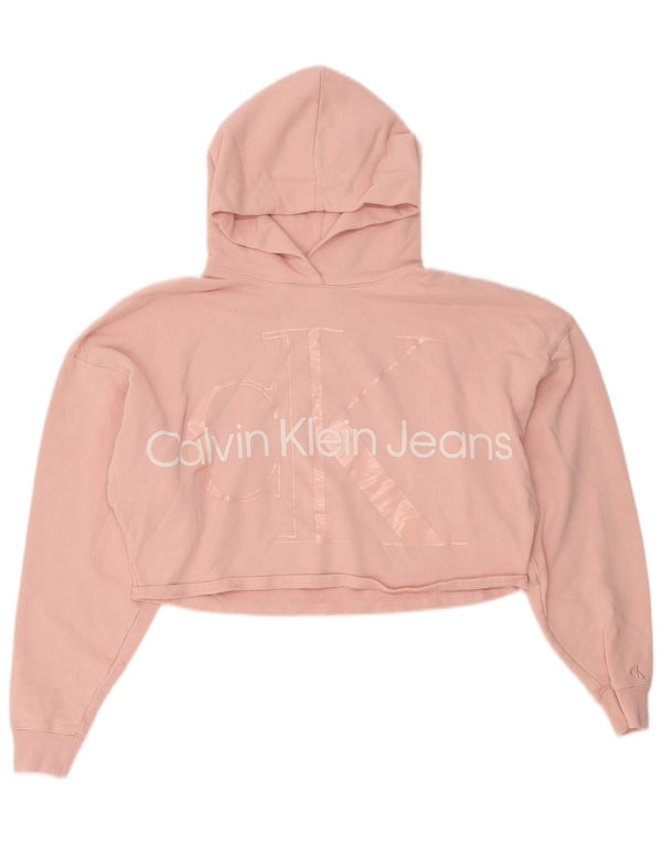 Calvin Klein Jeans Pull à capuche court surdimensionné pour femme UK 10 Petit Rose