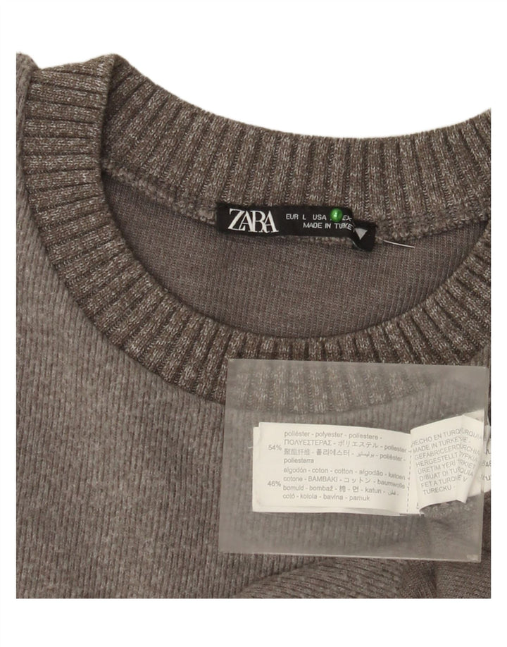 Zara Pull ras du cou pour femme UK 16 Large Gris Polyester