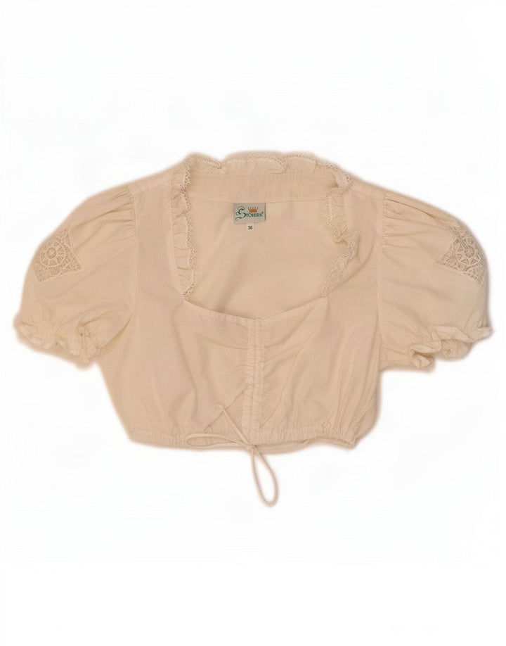 STOIBER Femmes Trachten Crop Top EU 36 Petit Blanc Polyester