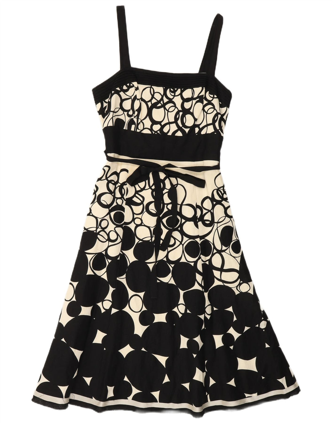 MONSOON Robe trapèze sans manches pour femme UK 10 Petit lin géométrique noir