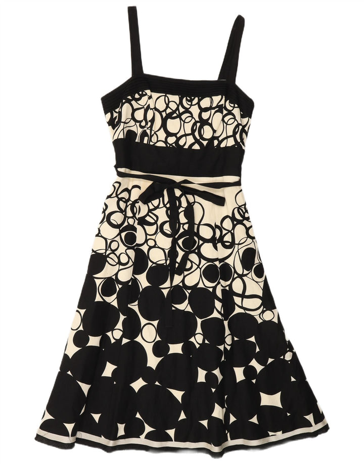 MONSOON Robe trapèze sans manches pour femme UK 10 Petit lin géométrique noir