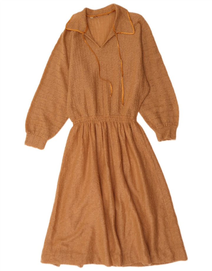 vintage Femme Robe Pull à Manches Longues IT 44 Brun Moyen