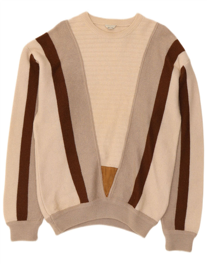 Orville Pull à col rond pour homme en laine color block beige moyen