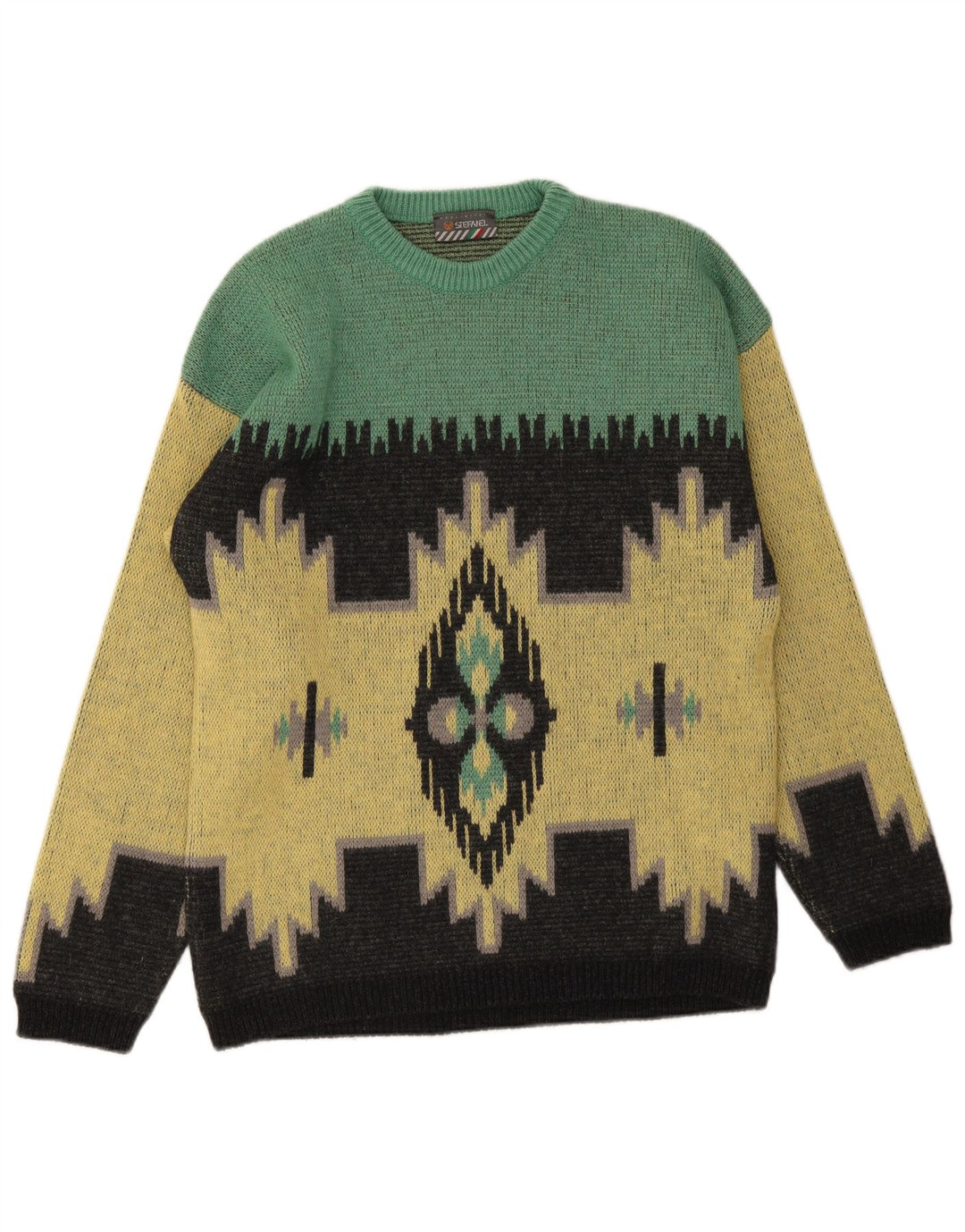 Stefanel Pull col rond homme en laine ikat jaune moyen