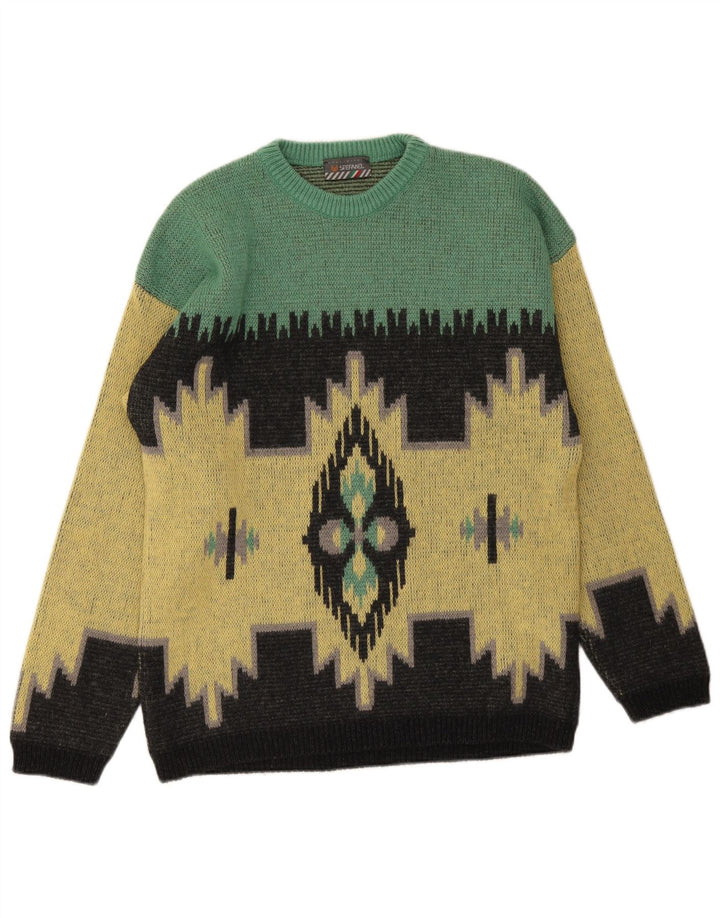 Stefanel Pull col rond homme en laine ikat jaune moyen
