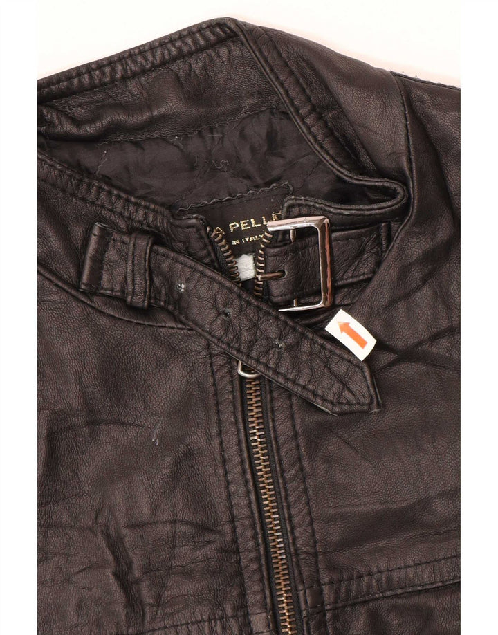 Veste en cuir femme vintage UK 12 Noir Moyen