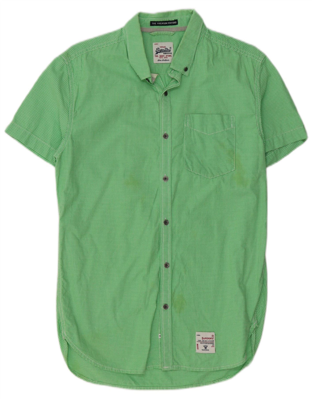 SUPERDRY Chemise à Manches Courtes Homme Vert Moyen Vichy Coton