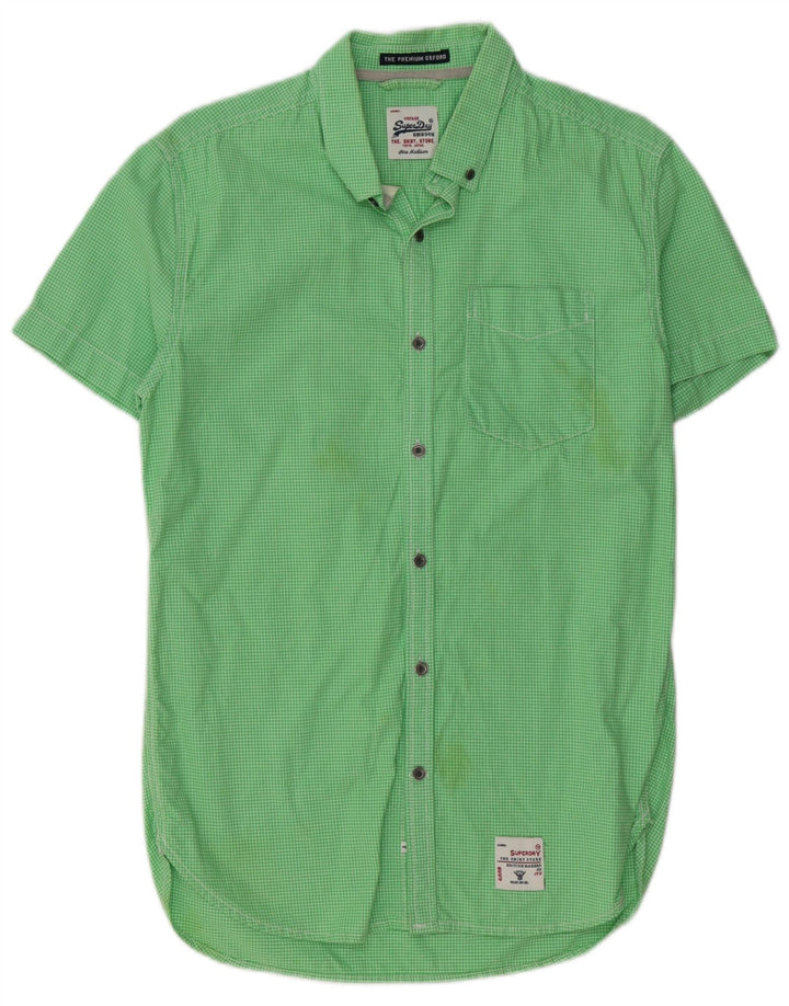 SUPERDRY Chemise à Manches Courtes Homme Vert Moyen Vichy Coton