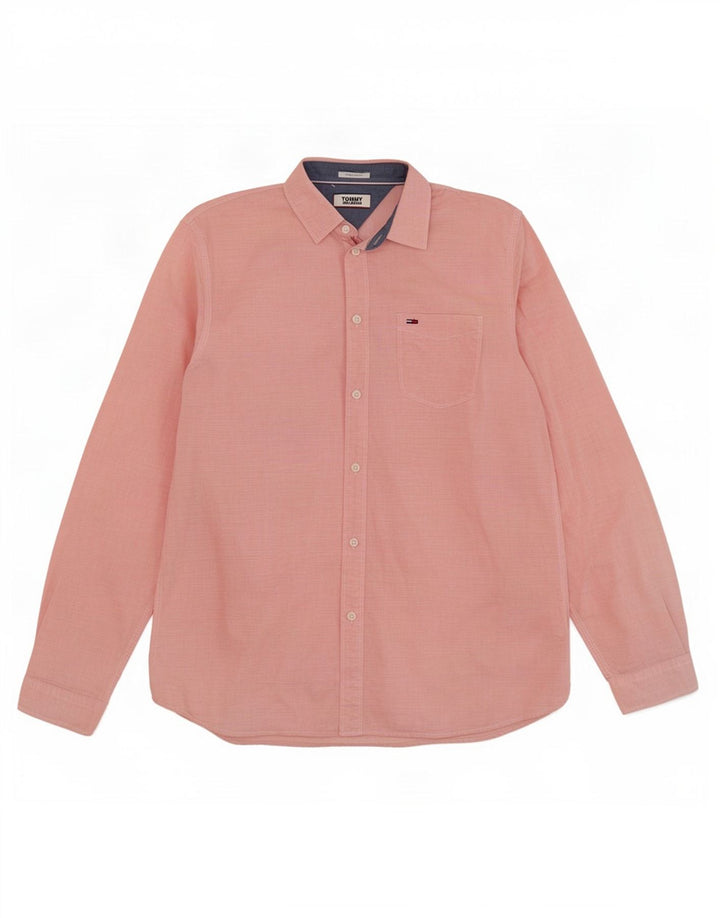 Tommy Hilfiger Chemise Regular Fit Homme Rouge Moyen en Coton à Fines Rayures