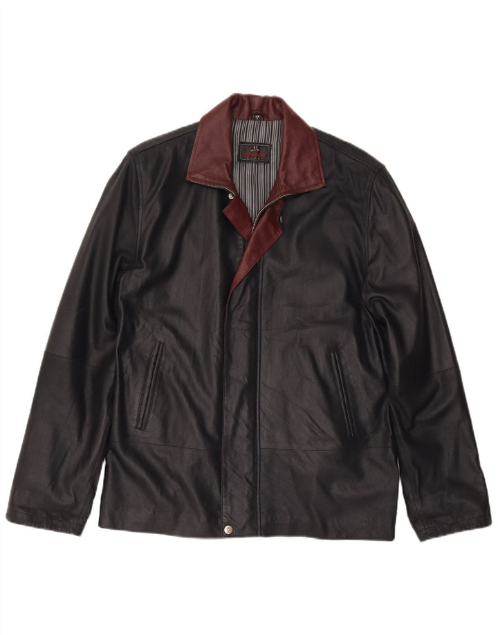 Mondial Veste en Cuir Homme IT 48 Petit Cuir Colorblock Noir