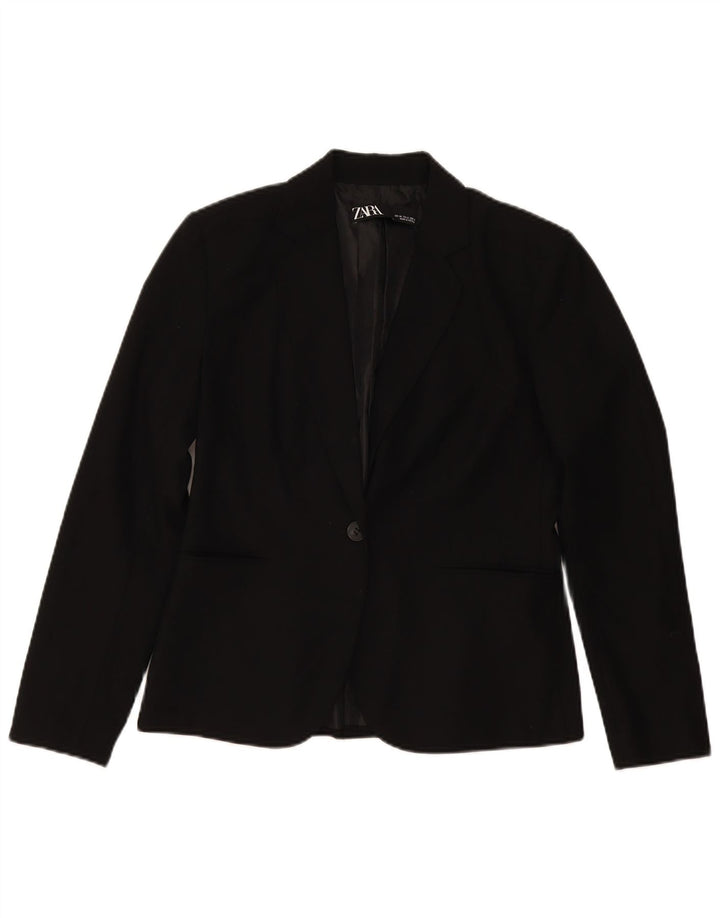 Zara Femme 1 Bouton Blazer Veste EU 40 Moyen Noir