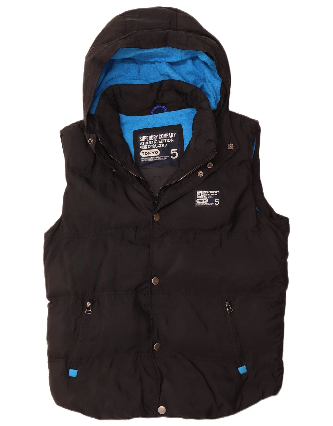 SUPERDRY Gilet rembourré à capuche pour homme UK 42 XL Noir Nylon