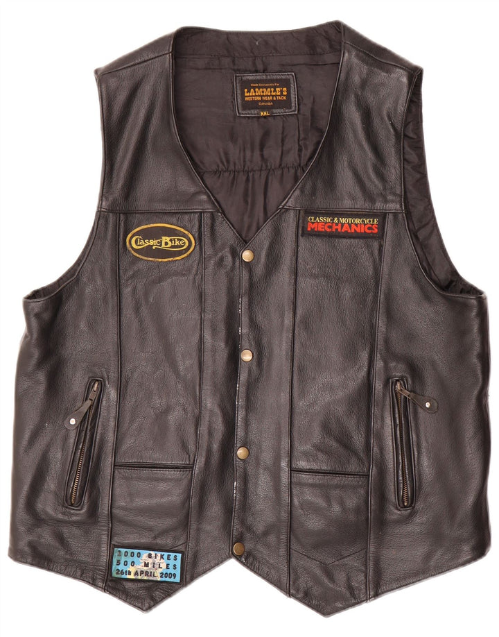 Lammle's Gilet en cuir graphique Motorstyle pour homme 2XL en cuir noir