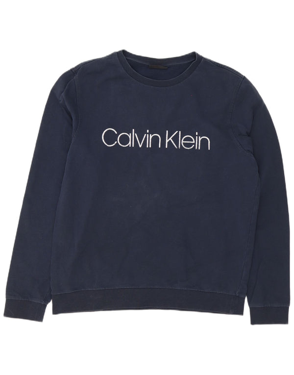 Calvin Klein Mens Graphic Sweatshirt Jumper XL Navy Blue Cotton