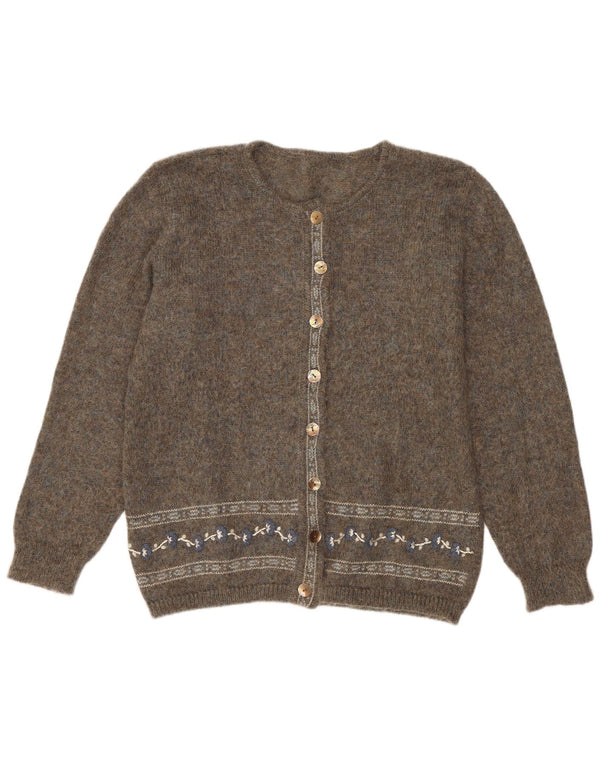 vintage Femme Cardigan Pull UK 16 Grand Gris Floral Mohair