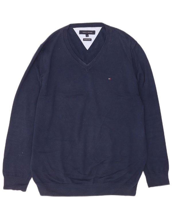 Tommy Hilfiger Pull col V pour homme en coton bleu marine Taille S